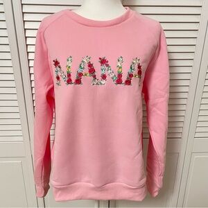 NWT Nana Embroidered Pink Sweatshirt Grandma Pregnancy Announcement Gift Medium